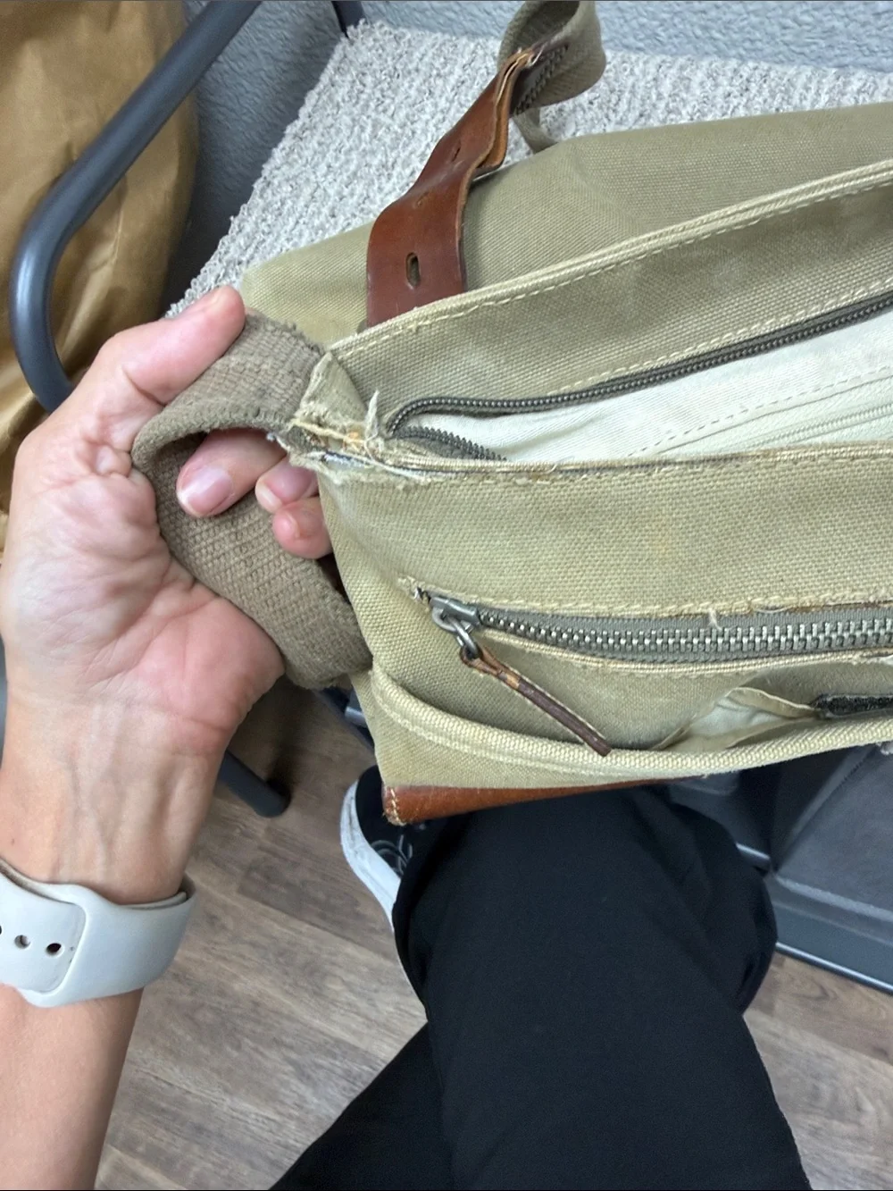 Well Loved Fossil Tan Canvas Expedition Messengee Bag